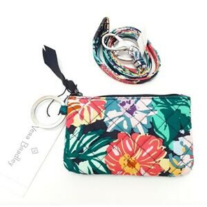 Vera Bradley Happy Blooms Zip ID Case Breakaway Lanyard Set Floral Green NWT